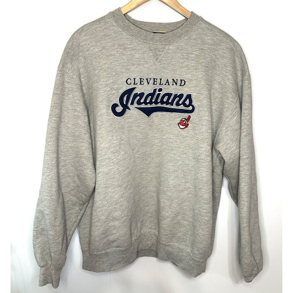 Vintage Cleveland Indians Sweatshirt Mens size Large Gray Baseball crew MLB 2002